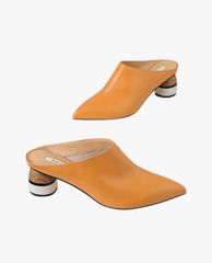 PEDRO - Giày cao gót đế tròn mũi nhọn Stone Wood Mules