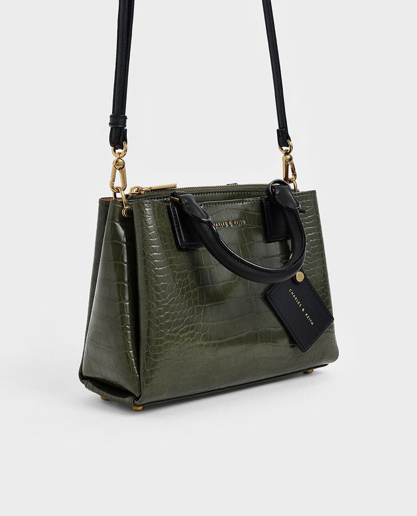 CHARLES & KEITH - Túi xách tay nữ Croc Effect Structured