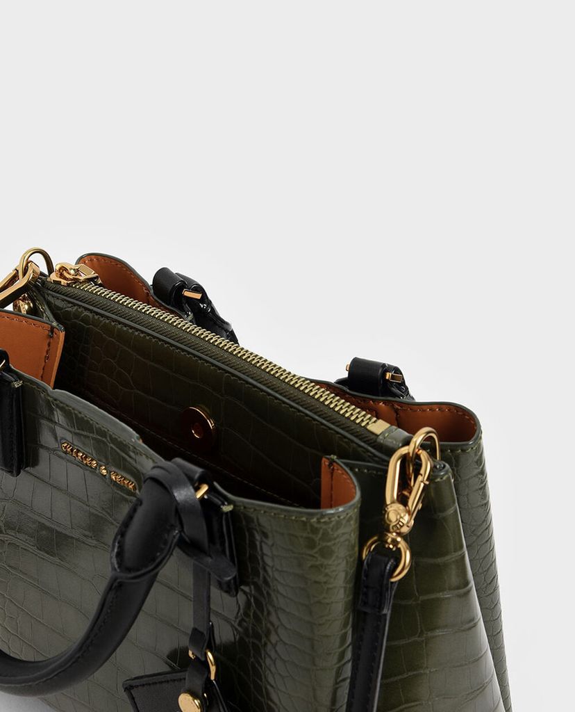 CHARLES & KEITH - Túi xách tay nữ Croc Effect Structured