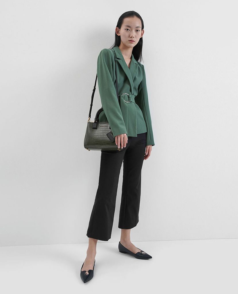 CHARLES & KEITH - Túi xách tay nữ Croc Effect Structured