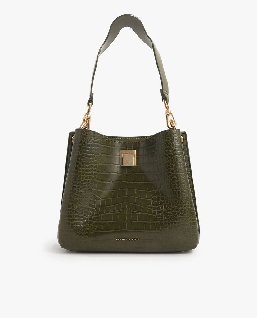 CHARLES & KEITH - Túi đeo vai nữ chữ nhật Croc Effect Bucket