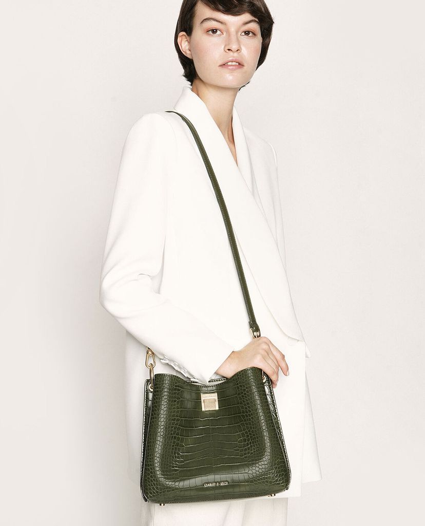 CHARLES & KEITH - Túi đeo vai nữ chữ nhật Croc Effect Bucket