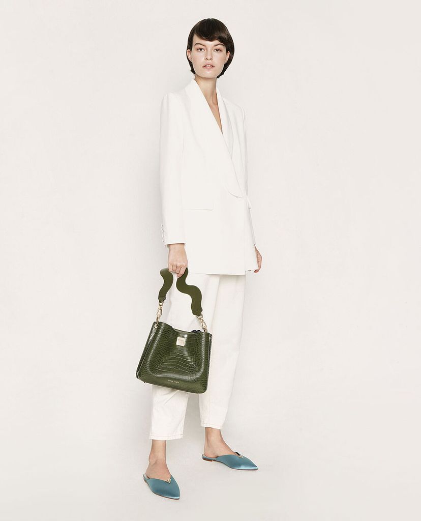 CHARLES & KEITH - Túi đeo vai nữ chữ nhật Croc Effect Bucket