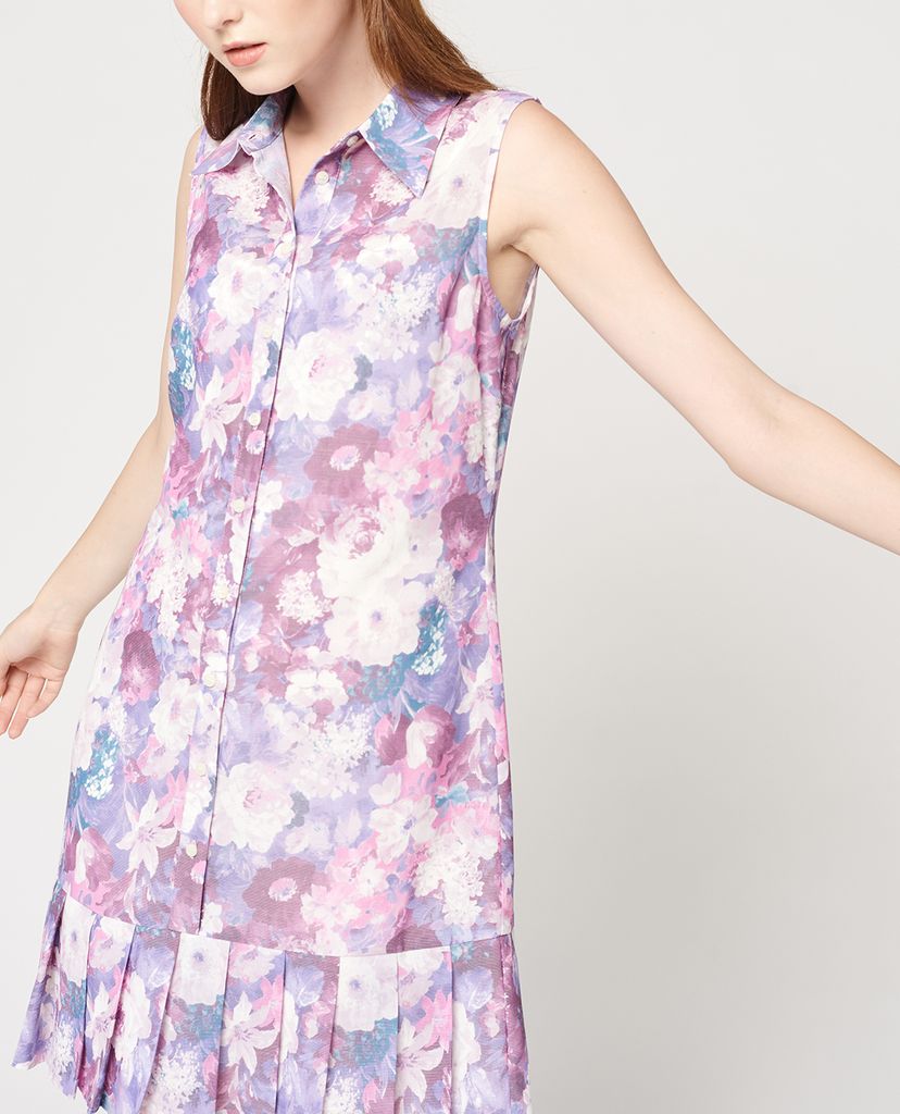 GIGI - Đầm mini sát nách cổ bẻ phối nút cài thời trang