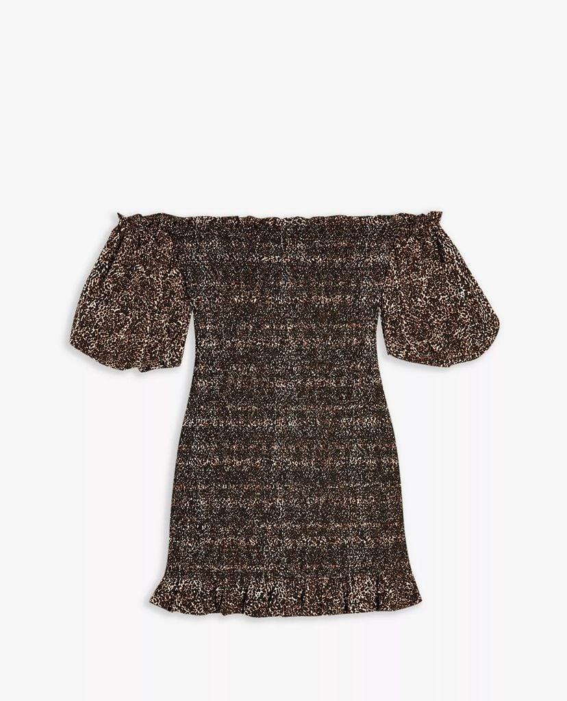 TOPSHOP - Đầm mini bẹt vai Leopard Print Shirred Bardot