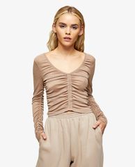 TOPSHOP - Áo kiểu nữ cổ V tay dài PETITE Mink Ruched