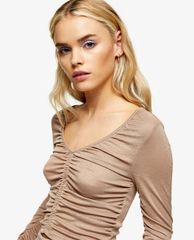 TOPSHOP - Áo kiểu nữ cổ V tay dài PETITE Mink Ruched