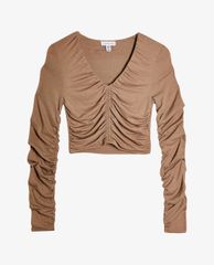 TOPSHOP - Áo kiểu nữ cổ V tay dài PETITE Mink Ruched