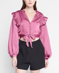 GIGI - Áo croptop nữ tay dài viền bèo Lapel