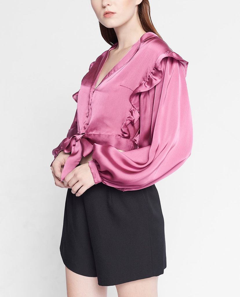 GIGI - Áo croptop nữ tay dài viền bèo Lapel