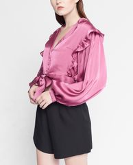 GIGI - Áo croptop nữ tay dài viền bèo Lapel