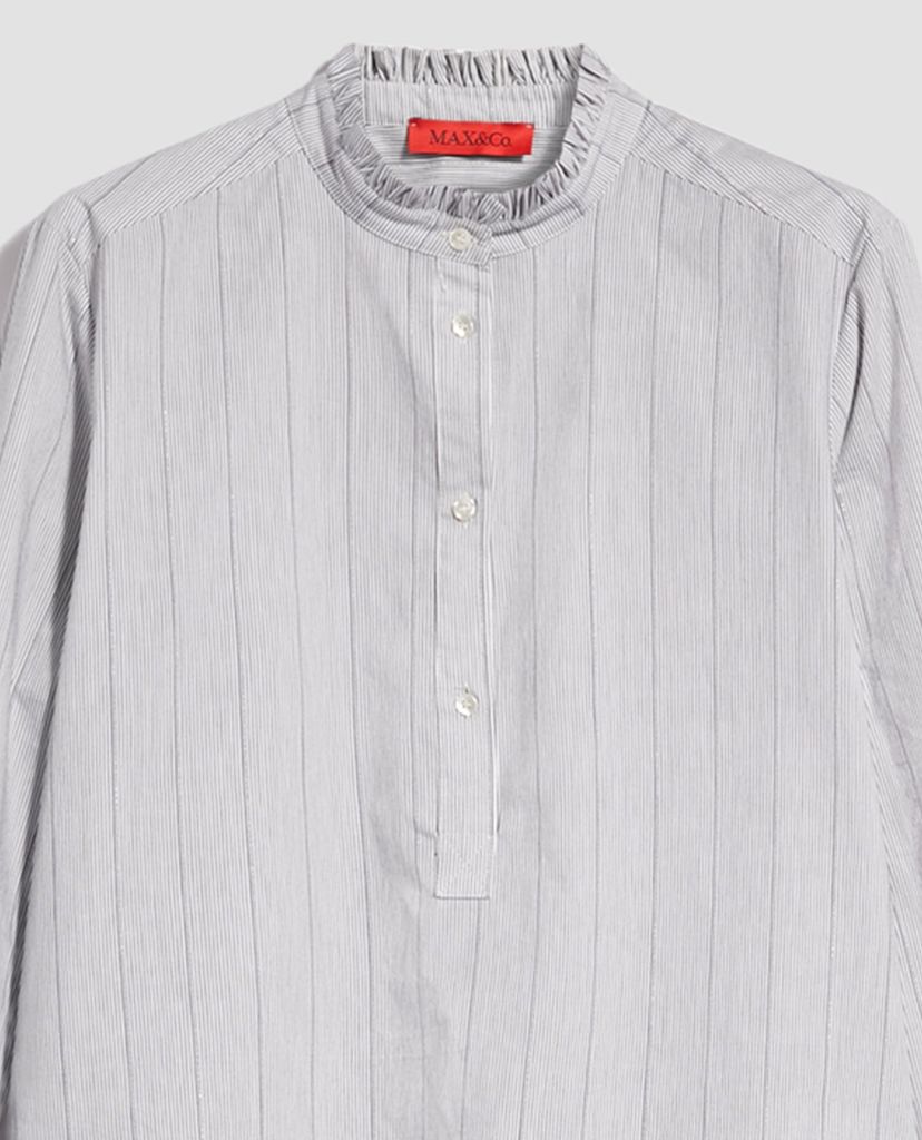 MAX&Co. - Áo sơ mi nữ tay dài cổ trụ Pinstriped Lamé