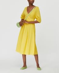 MAX&Co. - Đầm midi cổ V tay ngắn Ramie