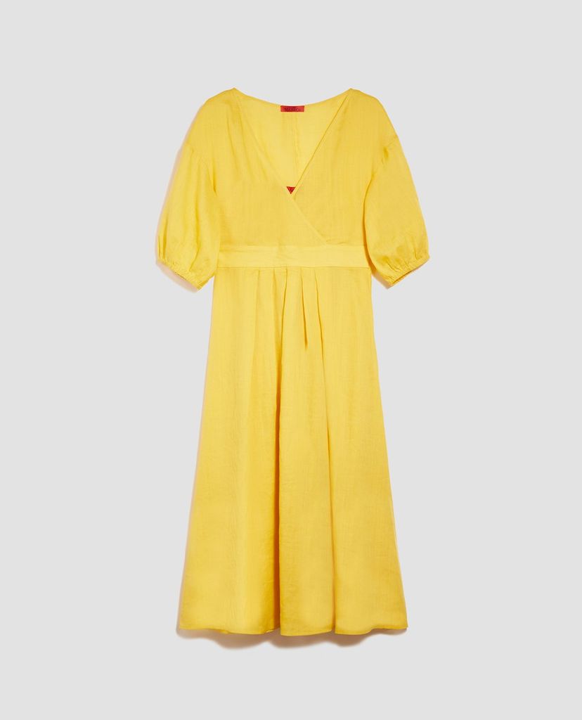 MAX&Co. - Đầm midi cổ V tay ngắn Ramie