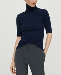 MAX&Co. - Áo sweater nữ tay ngắn cổ lọ Stretch Knit Turtuleneck