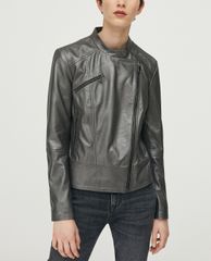 MAX&Co. - Áo khoác da nữ cổ trụ Metallic Nappa