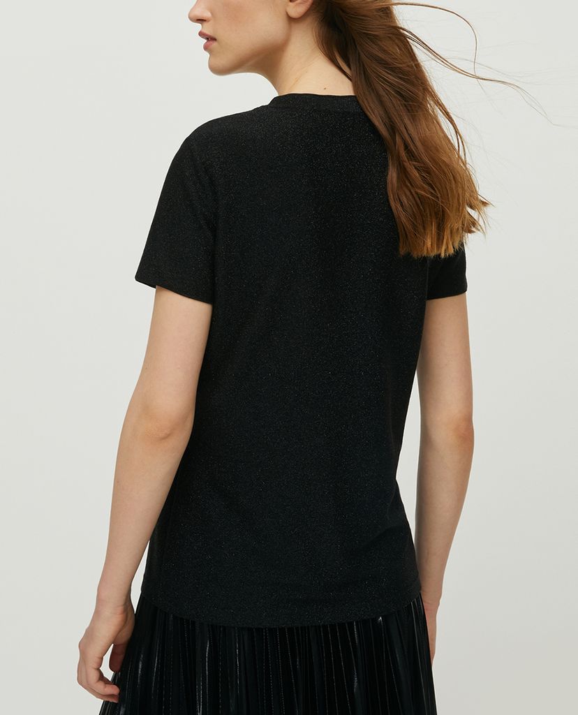 MAX&Co. - Áo thun nữ cổ tròn tay ngắn Jersey Lamé Slogan