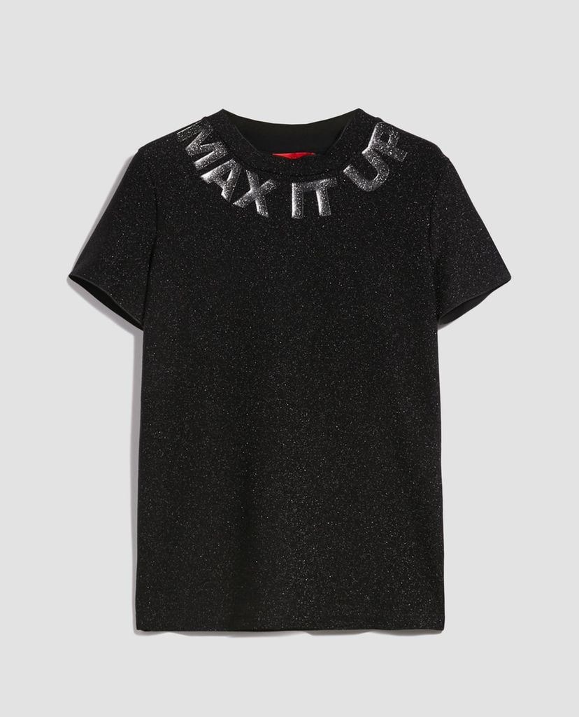MAX&Co. - Áo thun nữ cổ tròn tay ngắn Jersey Lamé Slogan