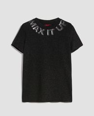 MAX&Co. - Áo thun nữ cổ tròn tay ngắn Jersey Lamé Slogan