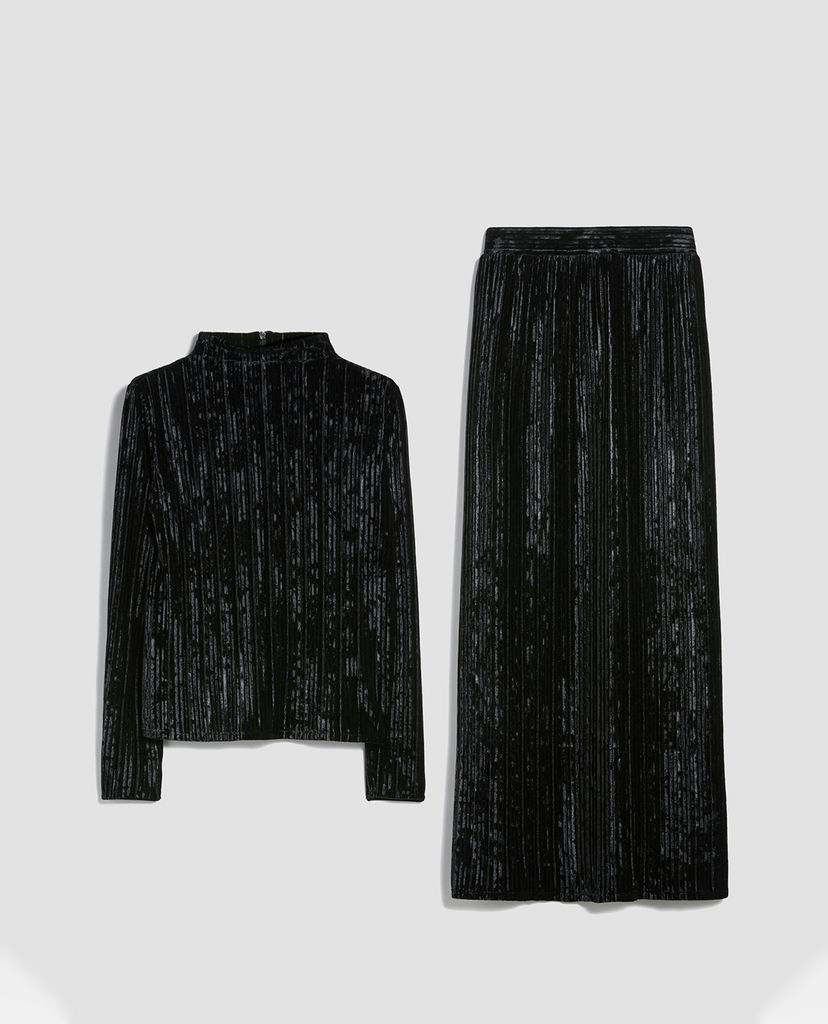 MAX&Co. - Set áo cổ lọ và chân váy midi Matching 3D Velvet Jersey