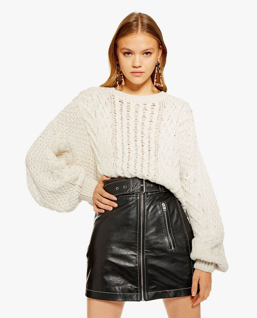 TOPSHOP - Áo len nữ cổ tròn tay dài Blouson Cropped Cable