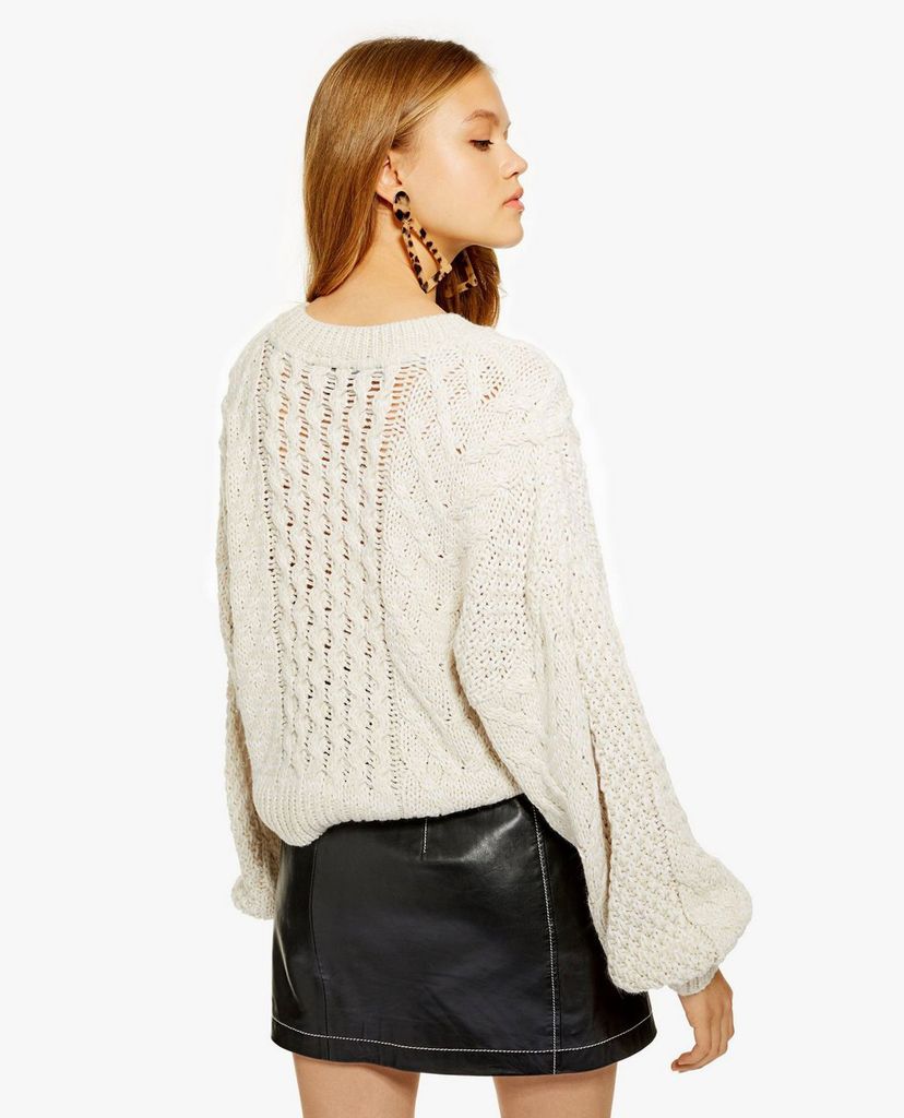 TOPSHOP - Áo len nữ cổ tròn tay dài Blouson Cropped Cable