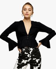 TOPSHOP - Áo kiểu nữ tay dài phối bèo Black Soft Denim Peplum