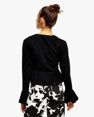 TOPSHOP - Áo kiểu nữ tay dài phối bèo Black Soft Denim Peplum