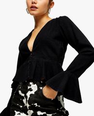TOPSHOP - Áo kiểu nữ tay dài phối bèo Black Soft Denim Peplum