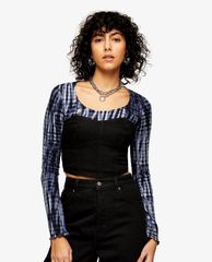TOPSHOP - Áo croptop denim hở vai thời trang