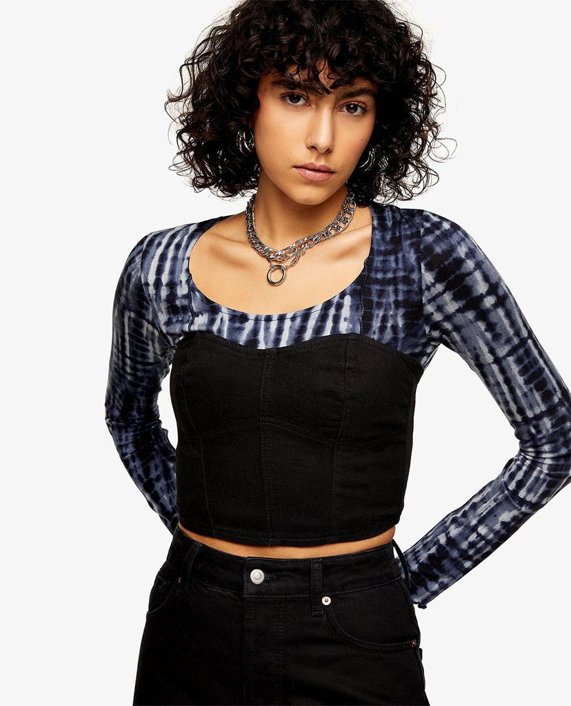 TOPSHOP - Áo croptop denim hở vai thời trang