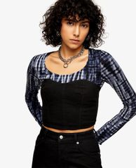 TOPSHOP - Áo croptop denim hở vai thời trang