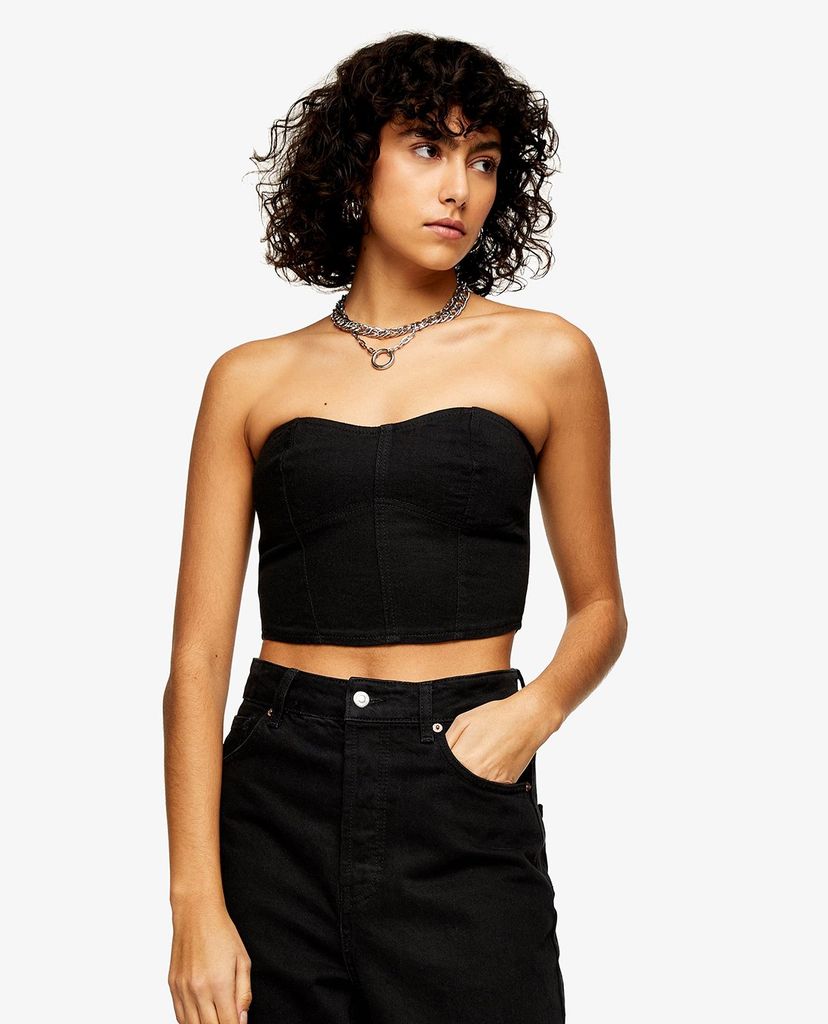 TOPSHOP - Áo croptop denim hở vai thời trang