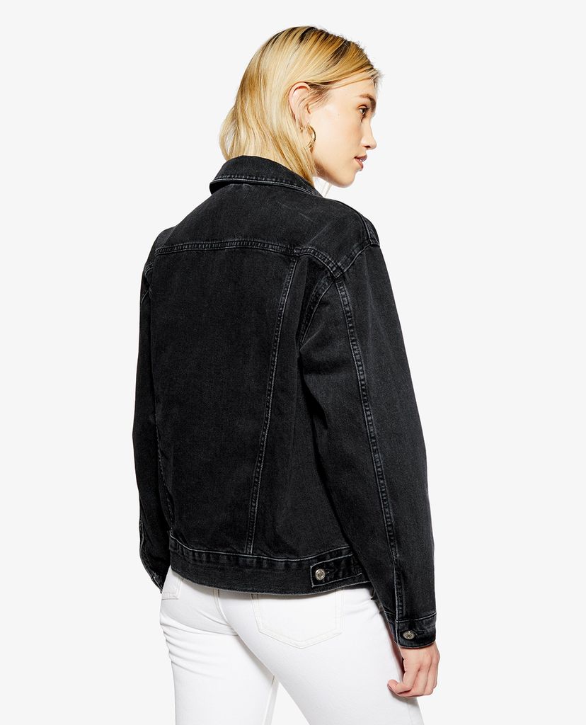 TOPSHOP - Áo khoác jeans nữ cổ gập Washed Black Oversized