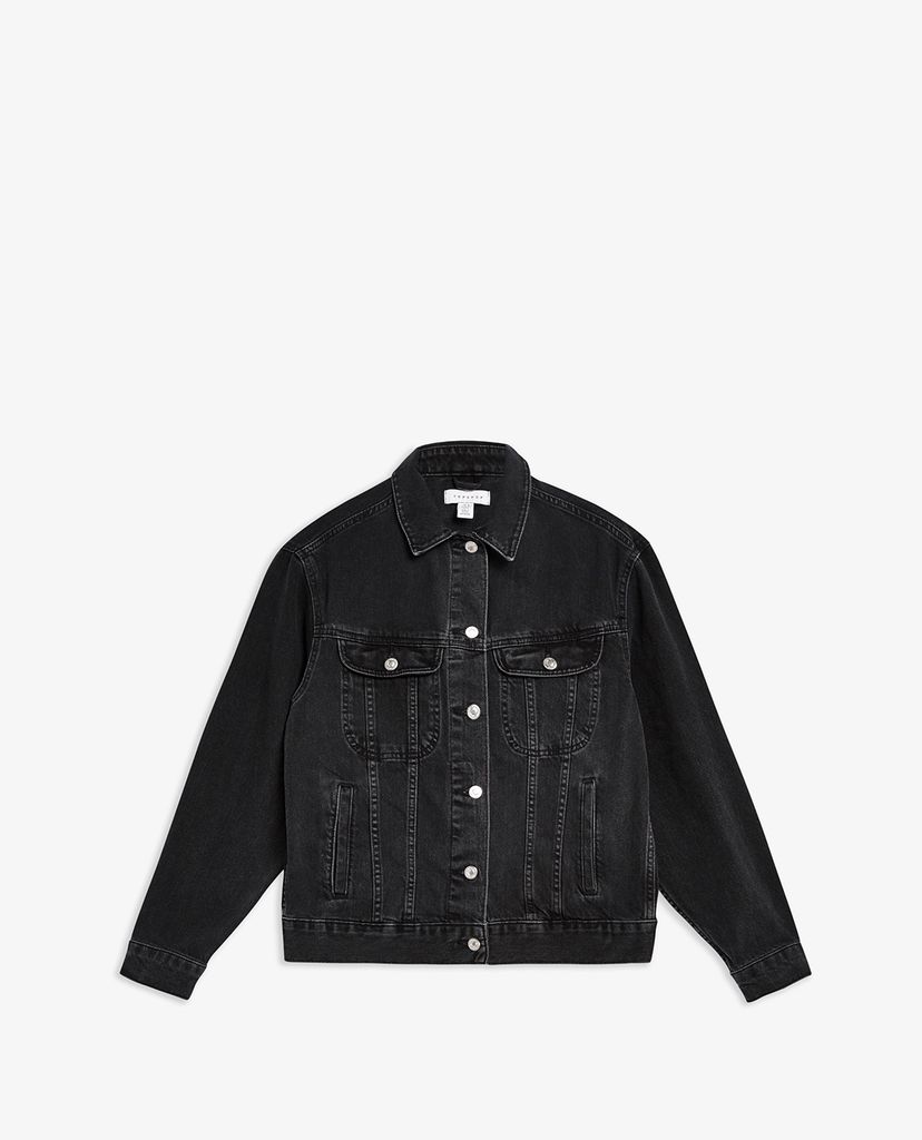TOPSHOP - Áo khoác jeans nữ cổ gập Washed Black Oversized