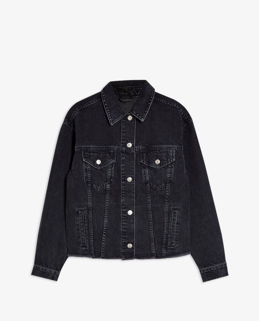 TOPSHOP - Áo khoác denim nữ cổ bẻ tay dài Raw Hem Oversized Washed Black