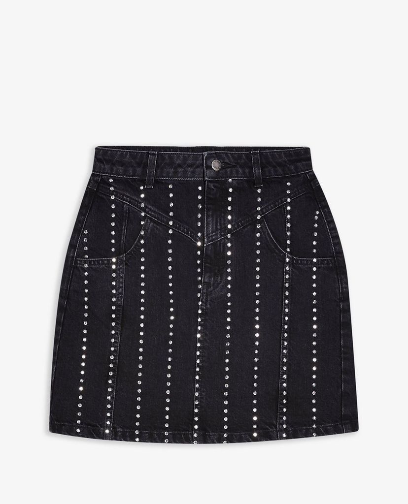 TOPSHOP - Chân váy mini denim Studded Black High Waist