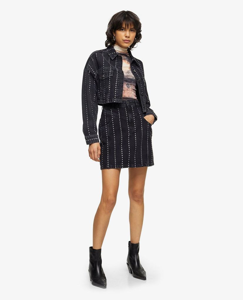 TOPSHOP - Chân váy mini denim Studded Black High Waist