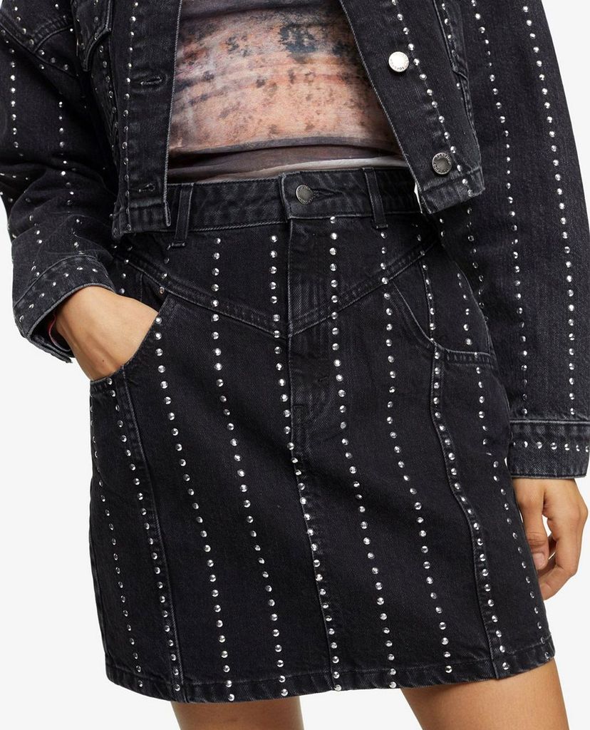 TOPSHOP - Chân váy mini denim Studded Black High Waist