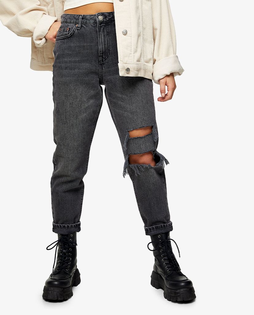 TOPSHOP - Quần jeans nữ rách gối PETITE Washed Black