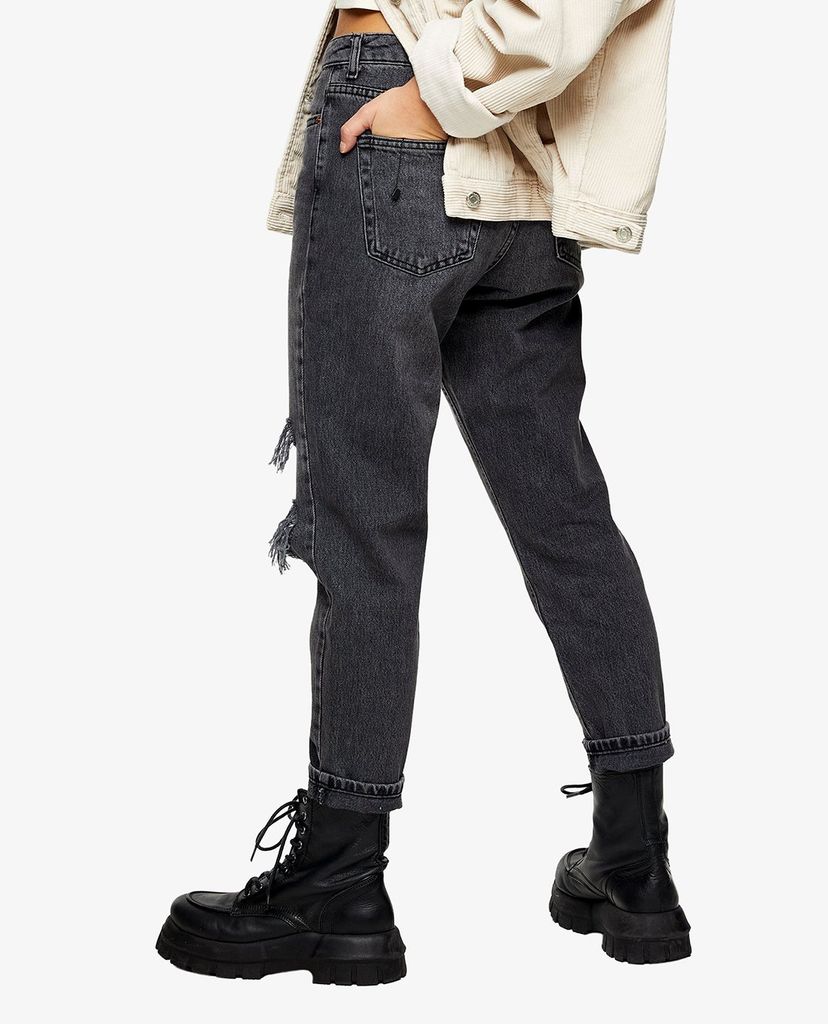 TOPSHOP - Quần jeans nữ rách gối PETITE Washed Black