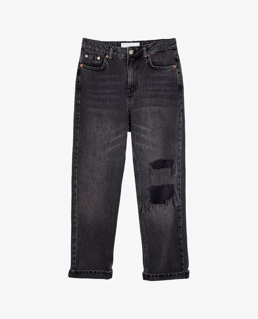 TOPSHOP - Quần jeans nữ rách gối PETITE Washed Black