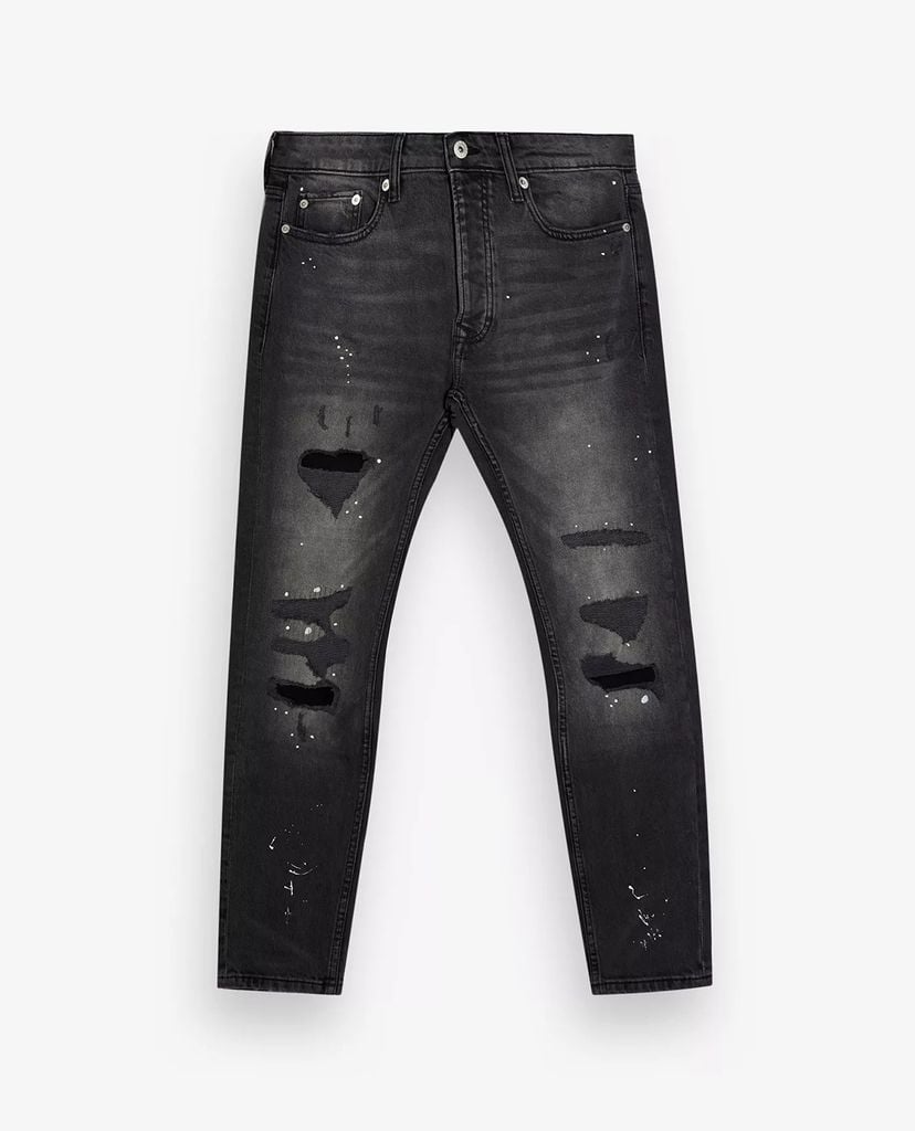 TOPMAN - Quần jeans nam skinny Washed Black Ripped Paint