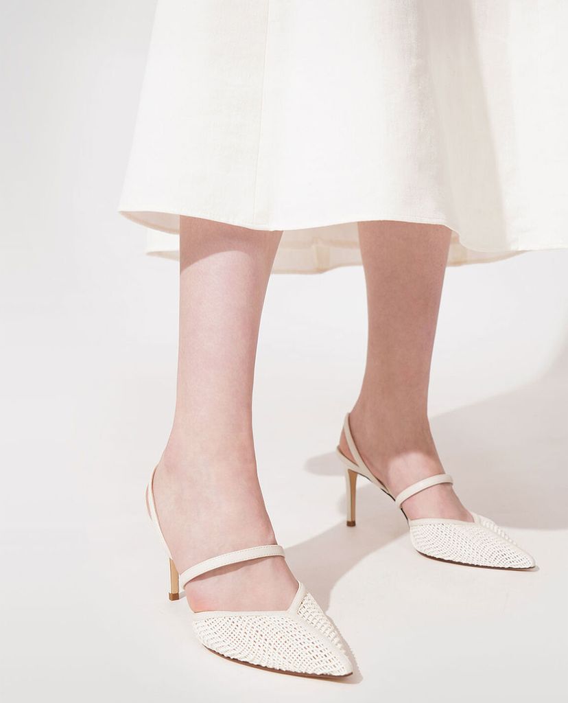 CHARLES & KEITH - Giày cao gót mũi nhọn Woven Mary Jane Slingback