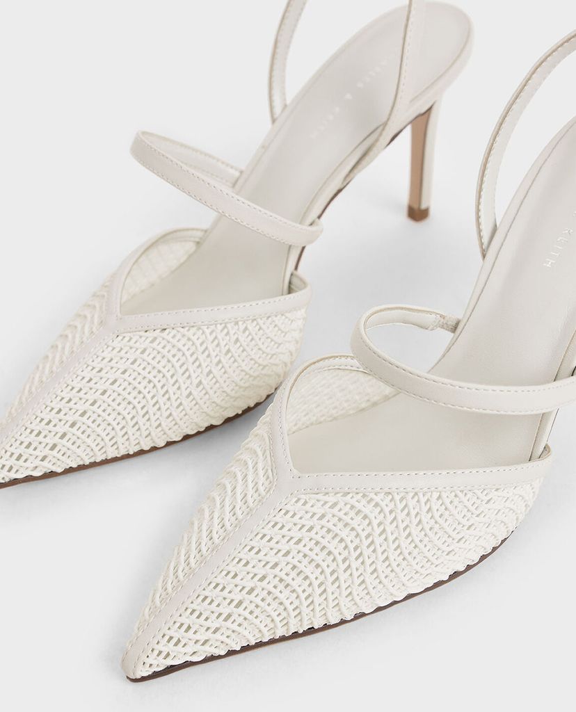 CHARLES & KEITH - Giày cao gót mũi nhọn Woven Mary Jane Slingback