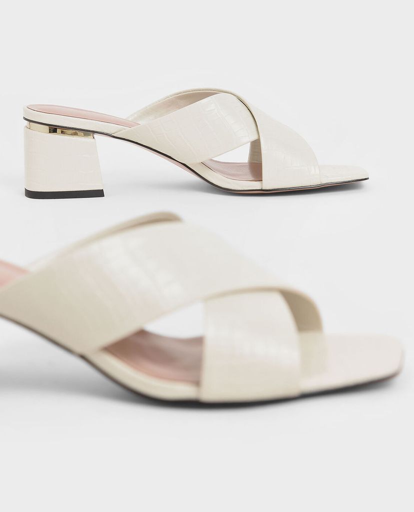 CHARLES & KEITH - Giày sandal nữ cao gót Croc Effect Criss Cross