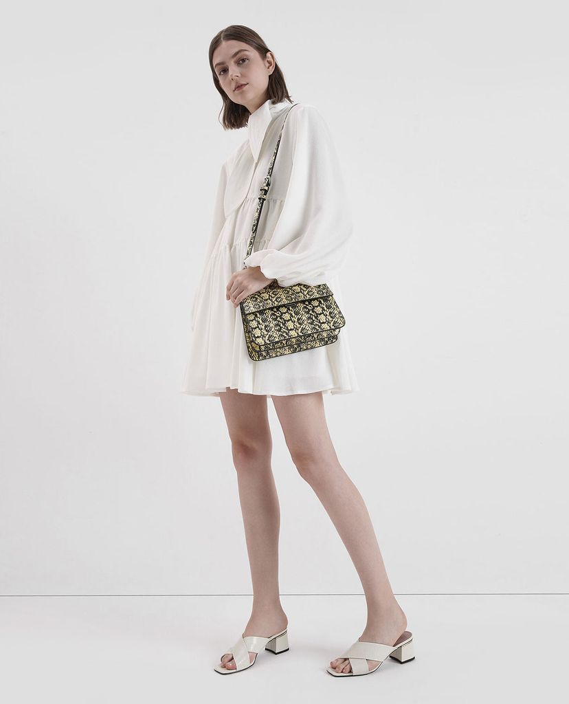 CHARLES & KEITH - Giày sandal nữ cao gót Croc Effect Criss Cross
