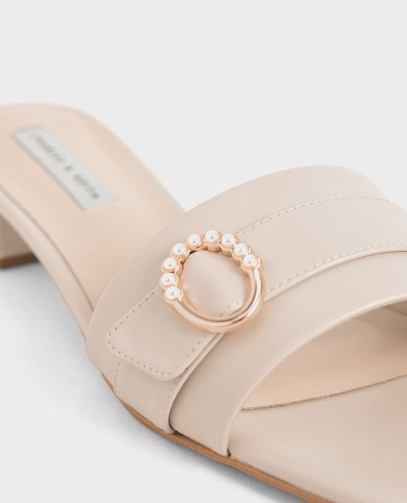 CHARLES & KEITH - Giày sandals cao gót nữ quai ngang thời trang