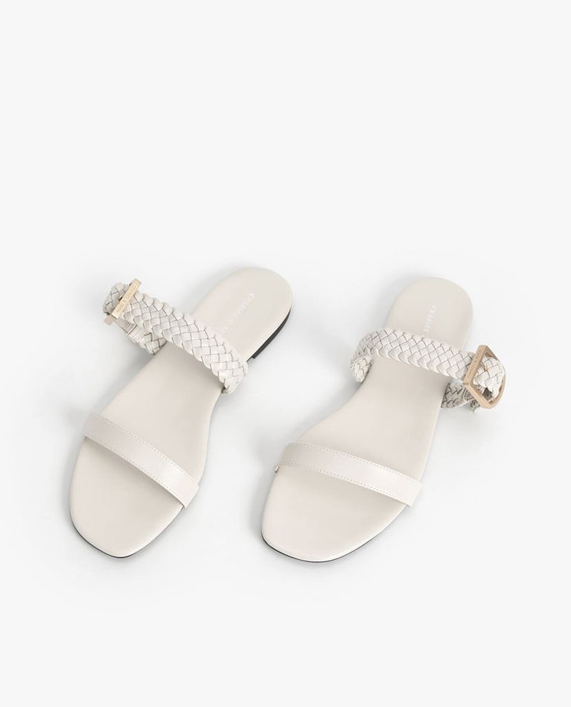 CHARLES & KEITH - Giày sandals nữ quai ngang bản vừa thời trang