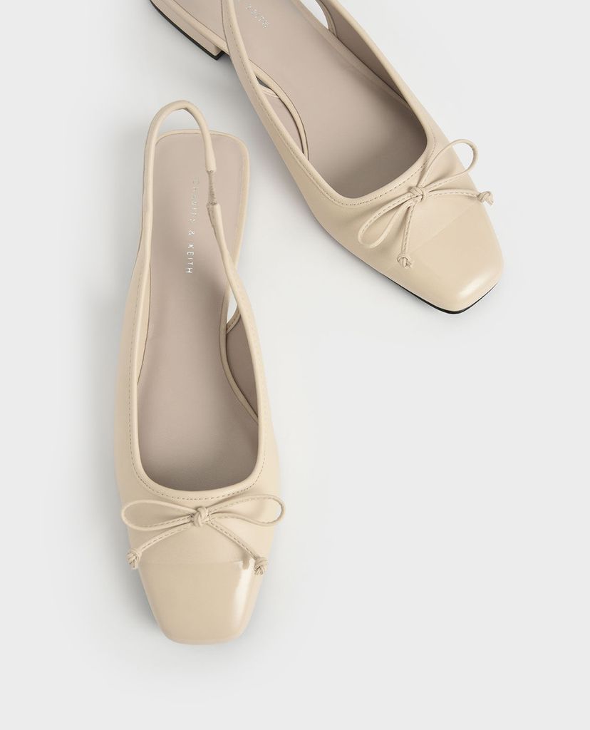 CHARLES & KEITH - Giày búp bê nữ mũi vuông Bow Slingback